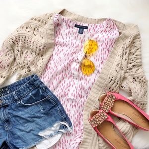 Tommy Hilfiger White & Pink 'Lips' Popover Blouse